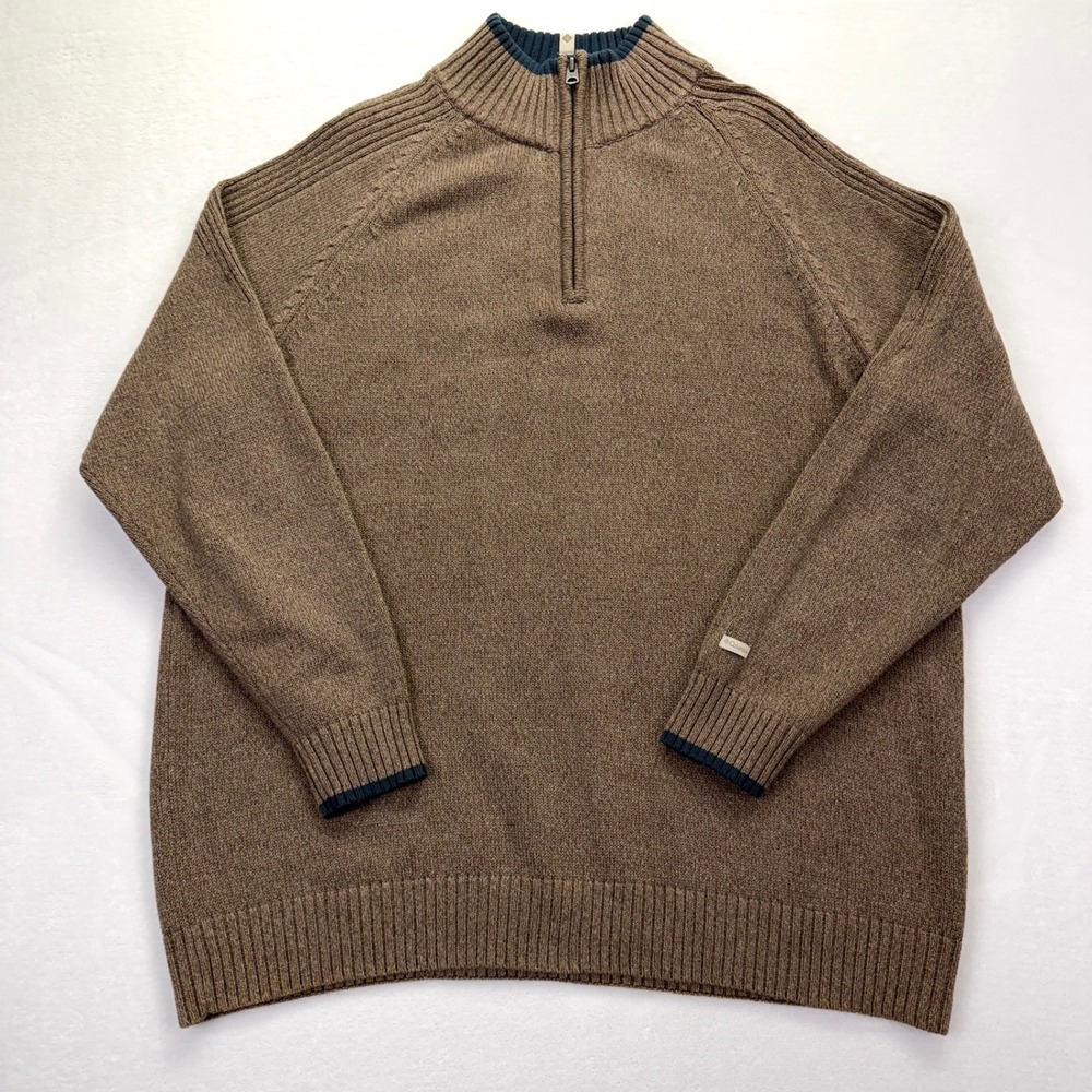 Columbia Mens XXL Brown Cotton Quarter Zipā Sweater Mock Neck Raglan Gorpcore